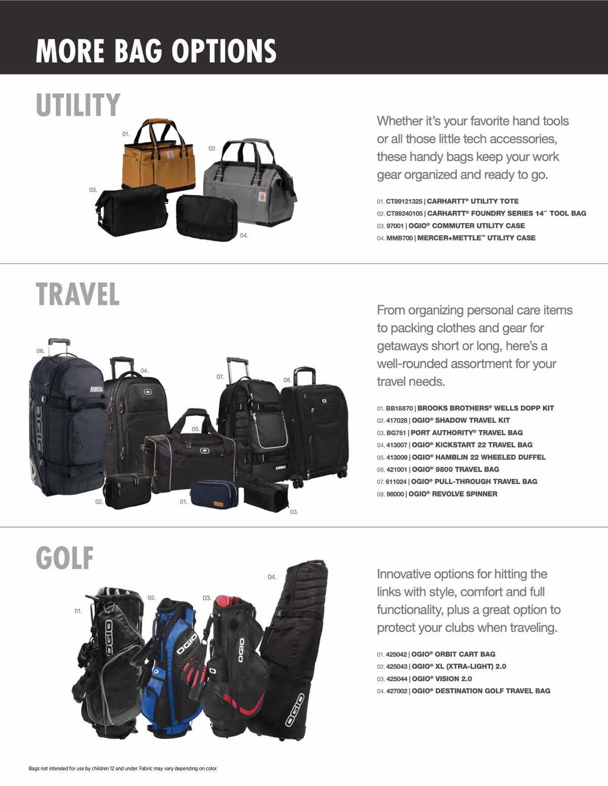 bags navigator, more bag options, utility, travel, and golf
